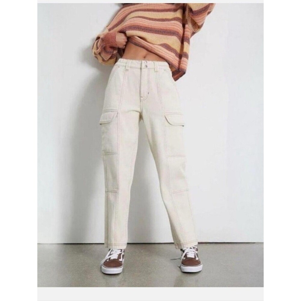 PacSun Cream Straight-Leg Cargo Jeans